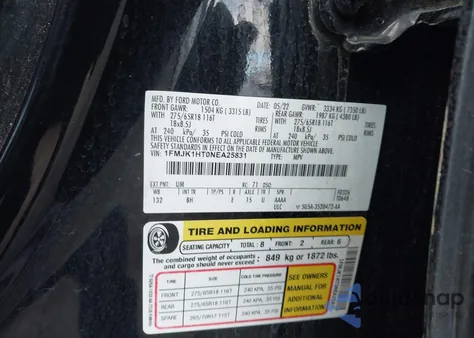 2022 Ford Expedition Xlt Max z USA, uszkodzony, nr VIN 1FMJK1HT0NEA25831